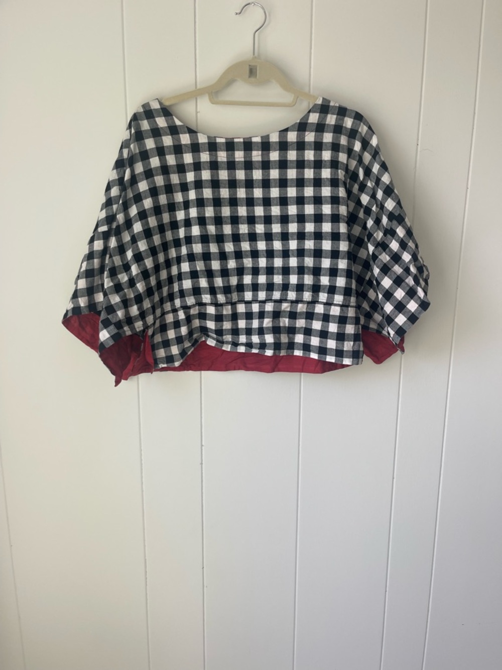 Rujuta Sheth Black & White Gingham Boxy Top with Red Lining